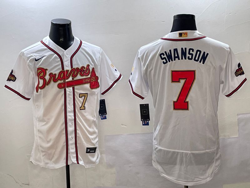 Men Atlanta Braves #7 Swanson White Gold Elite 2025 Nike MLB Jersey style 4->atlanta braves->MLB Jersey